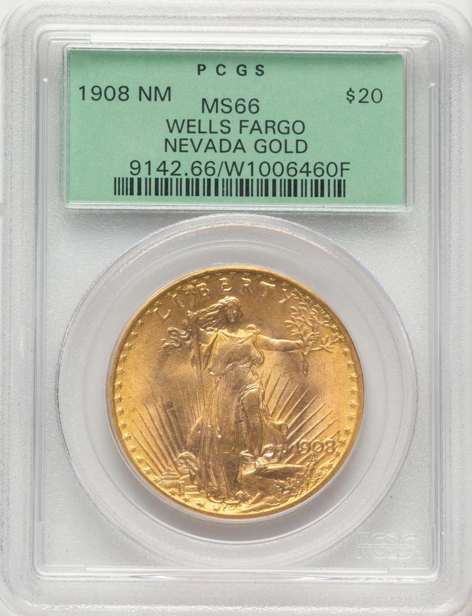 1908 $20 Saint Gaudens Double Eagle PCGS MS66   No Motto coin front image