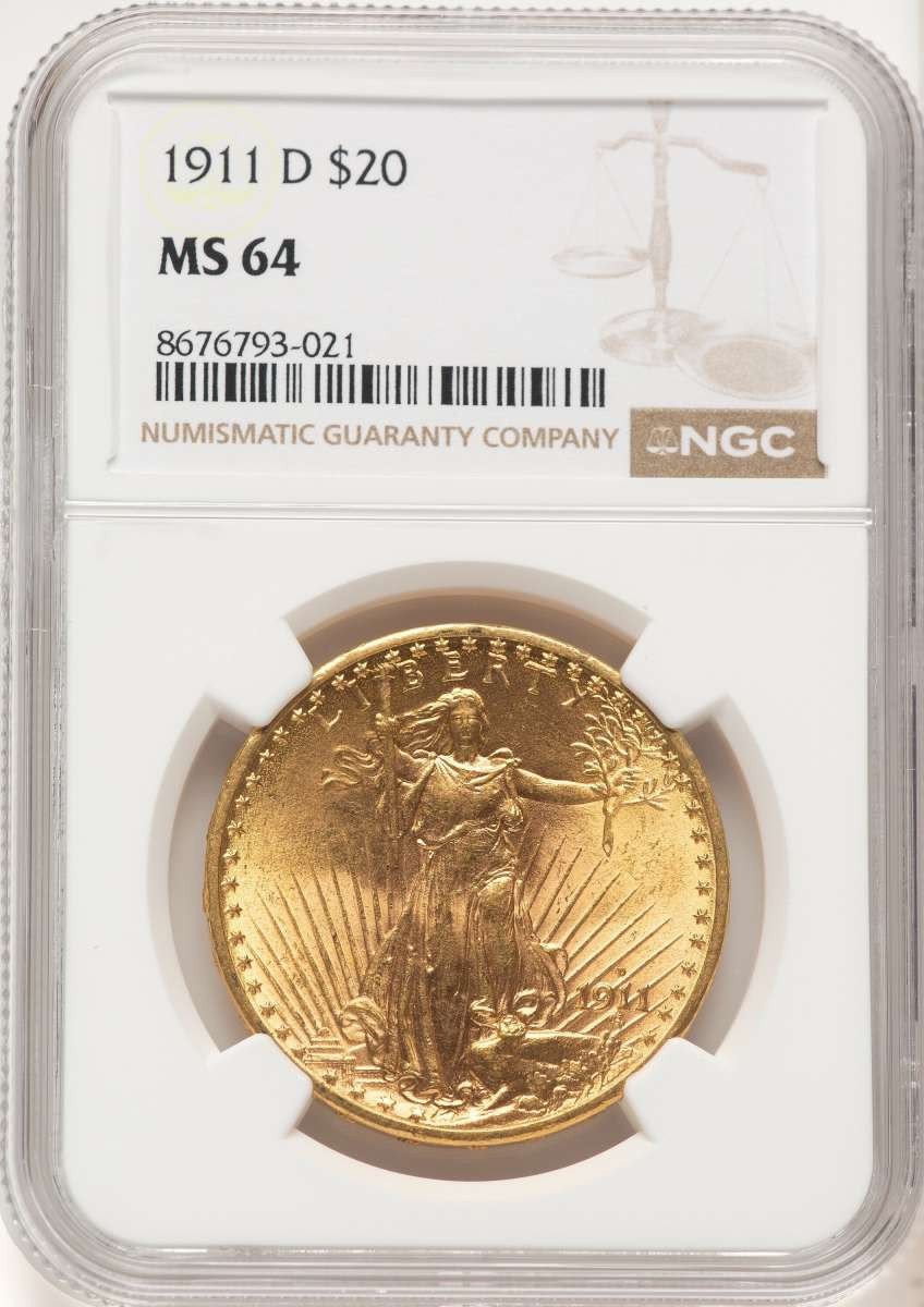 1911-D $20 Saint Gaudens Double Eagle NGC MS64 coin front image
