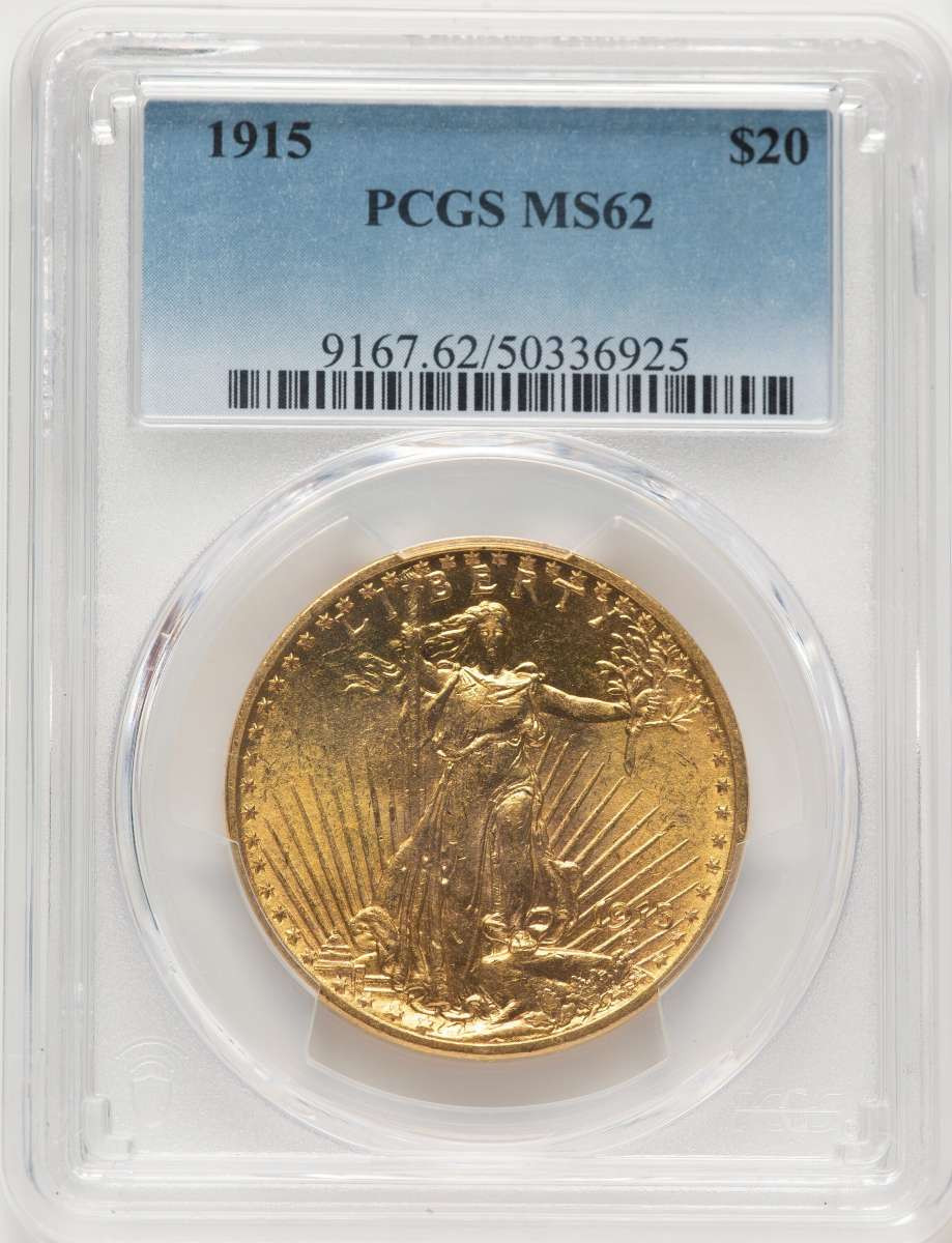 1915 $20 Saint Gaudens Double Eagle PCGS MS62 coin front image