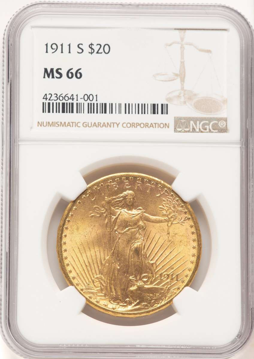 1911-S $20 Saint Gaudens Double Eagle NGC MS66 coin front image