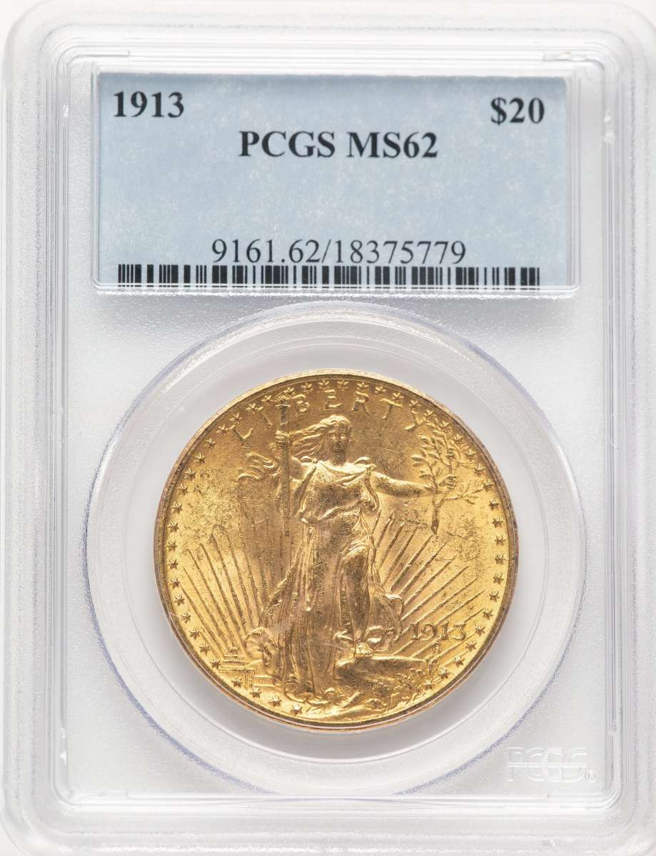 1913 $20 Saint Gaudens Double Eagle PCGS MS62 coin front image