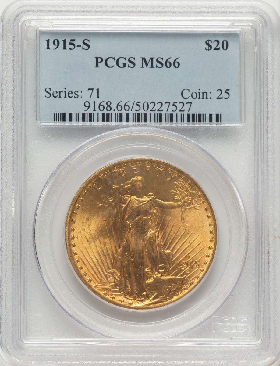 1915-S $20 Saint Gaudens Double Eagle PCGS MS66 coin front image