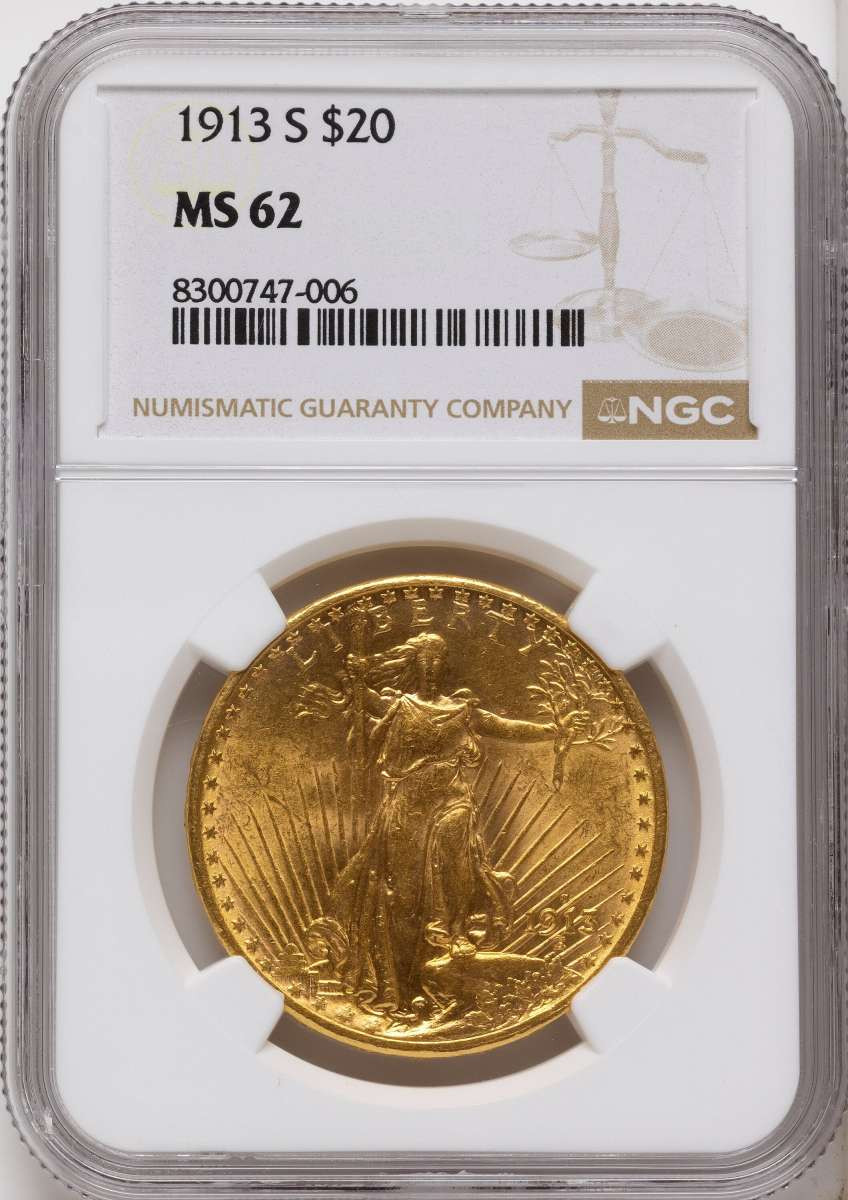 1913-S $20 Saint Gaudens Double Eagle NGC MS62 coin front image