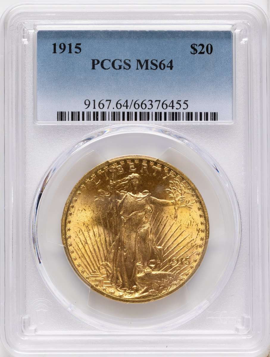 1915 $20 Saint Gaudens Double Eagle PCGS MS64 coin front image