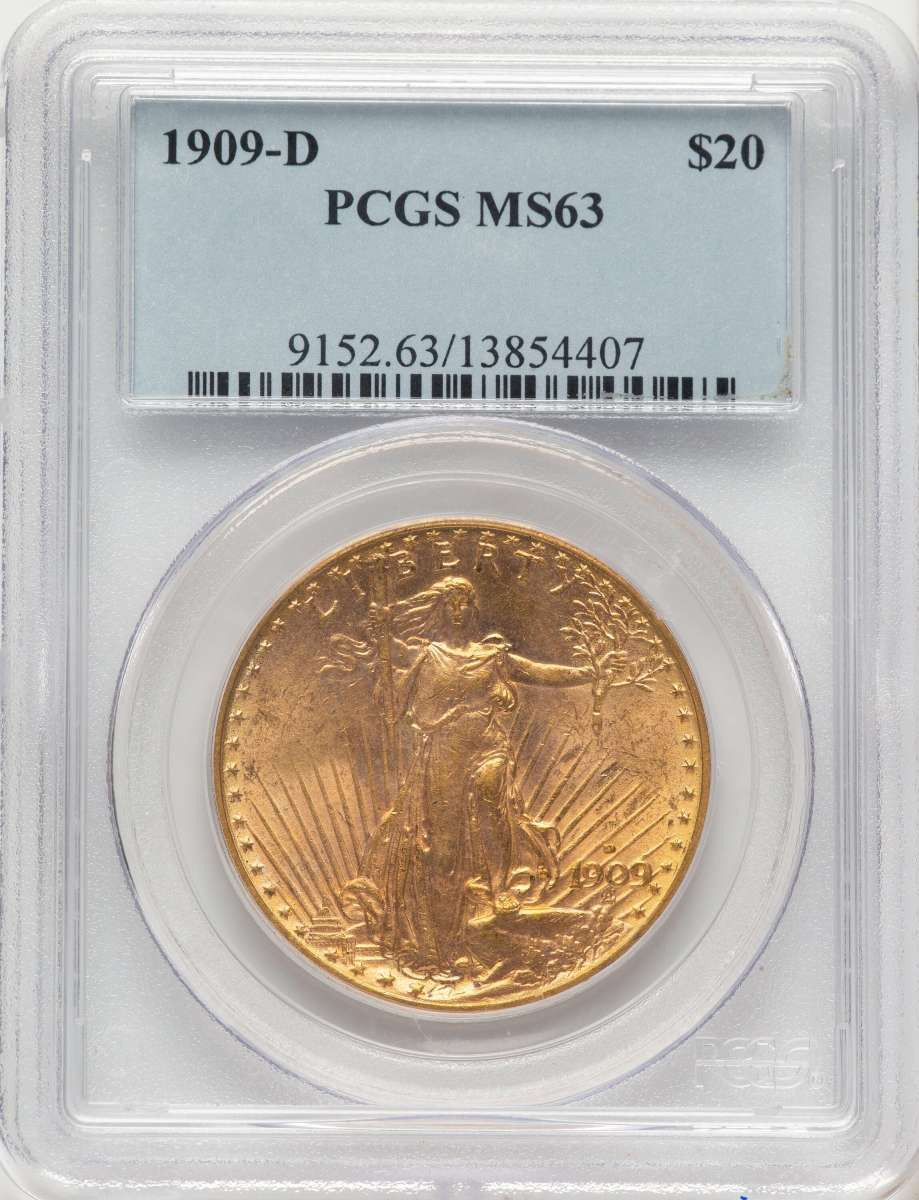 1909-D $20 Saint Gaudens Double Eagle PCGS MS63 coin front image