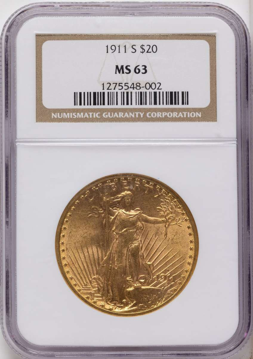 1911-S $20 Saint Gaudens Double Eagle NGC MS63 coin front image