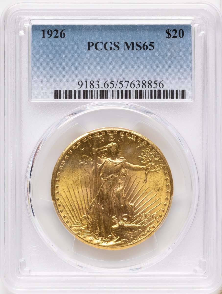 1926 $20 Saint Gaudens Double Eagle PCGS MS65 coin front image