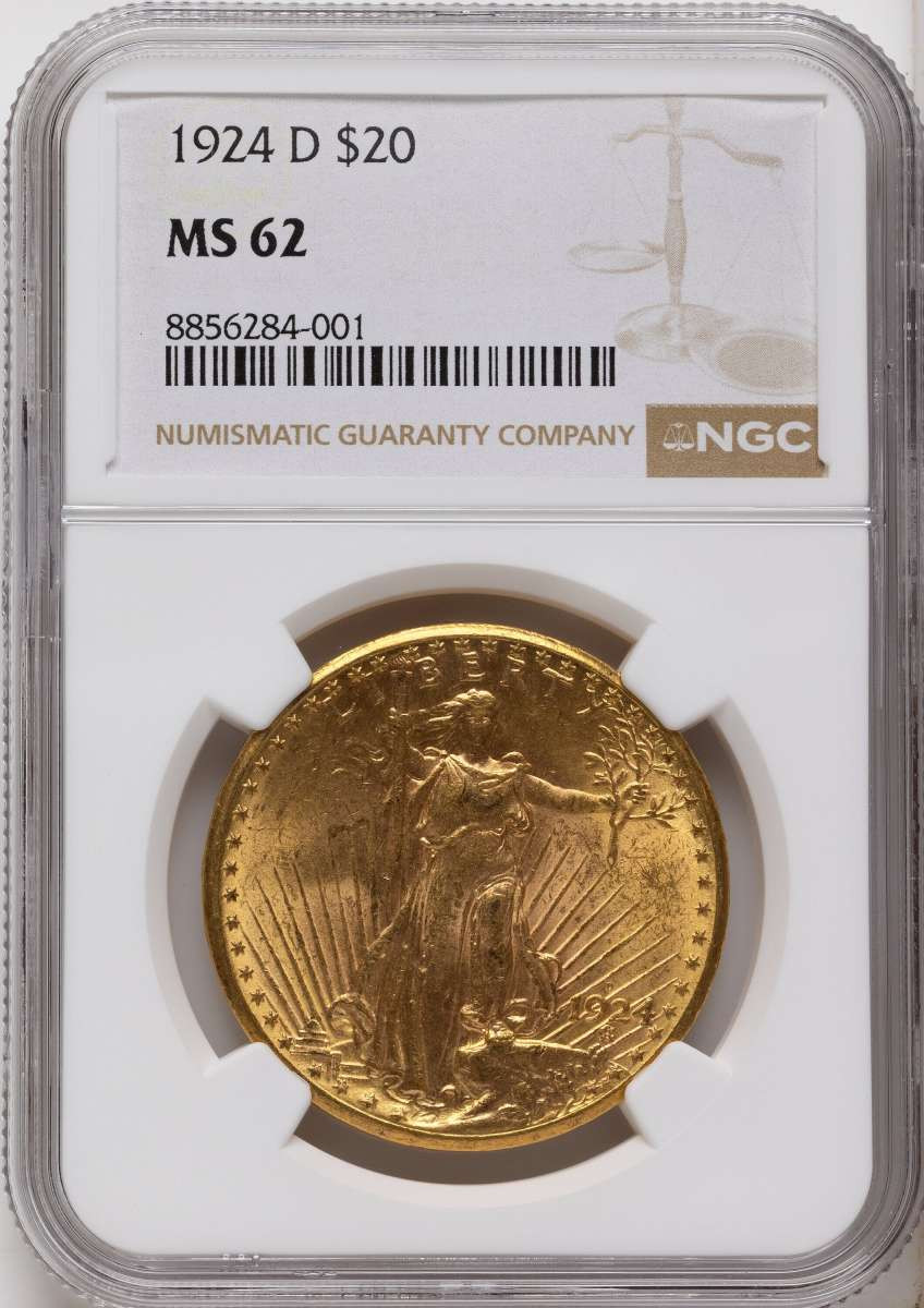 1924-D $20 Saint Gaudens Double Eagle NGC MS62 coin front image