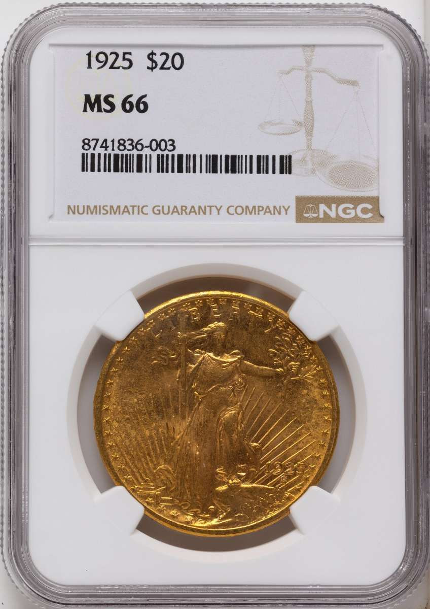 1925 $20 Saint Gaudens Double Eagle NGC MS66 coin front image