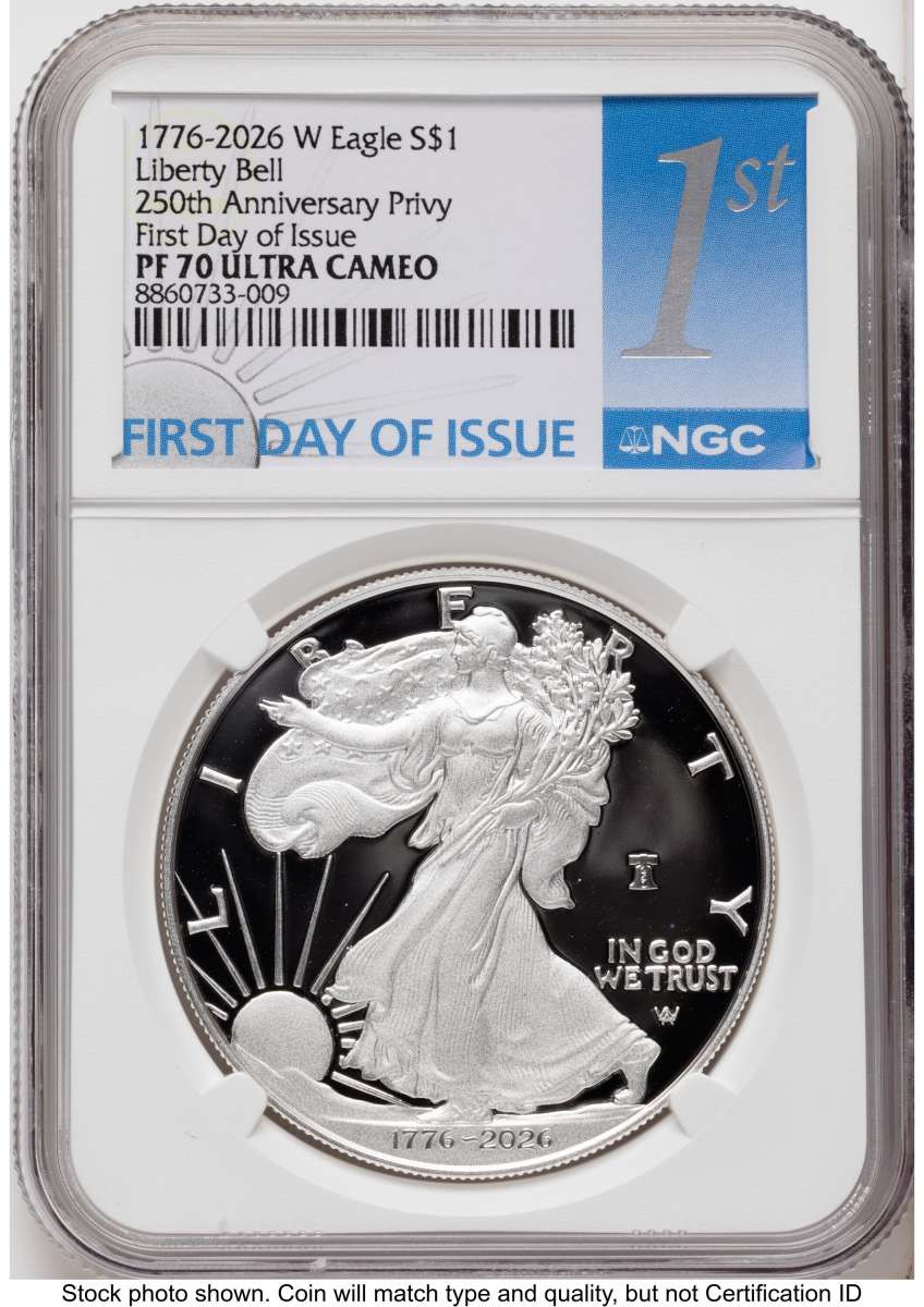 Bullionshark 2026-W $1 Proof American Silver Eagle Coin NGC PF70 UCAM - Liberty Bell 250 Privy - HAT525055112 