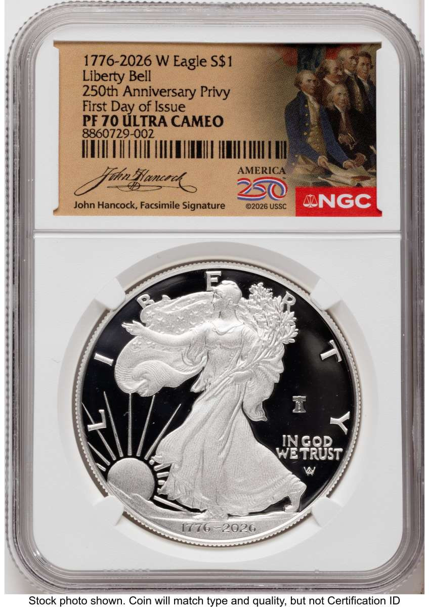 2026-W $1 Proof American Silver Eagle Coin NGC PF70 UCAM - Liberty Bell 250 Privy coin front image