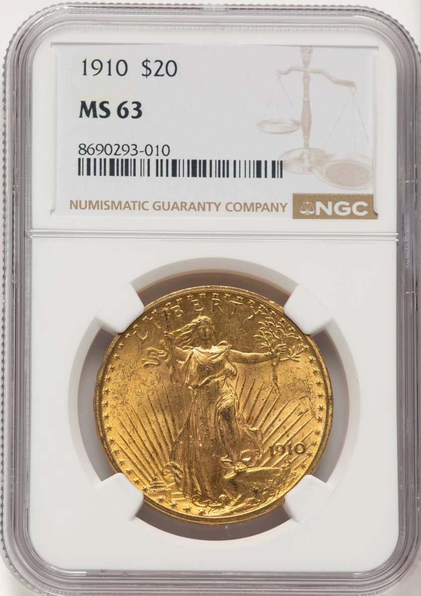 Bullionshark 1910 $20 Saint Gaudens Double Eagle NGC MS63 - HAT177471017 