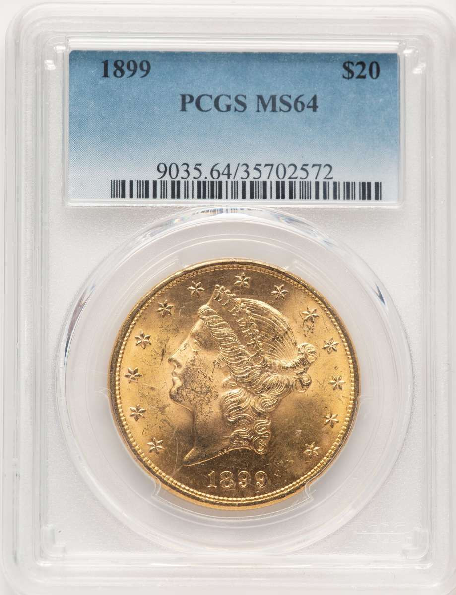 1899 $20 Gold Liberty Double Eagle PCGS MS64 coin front image