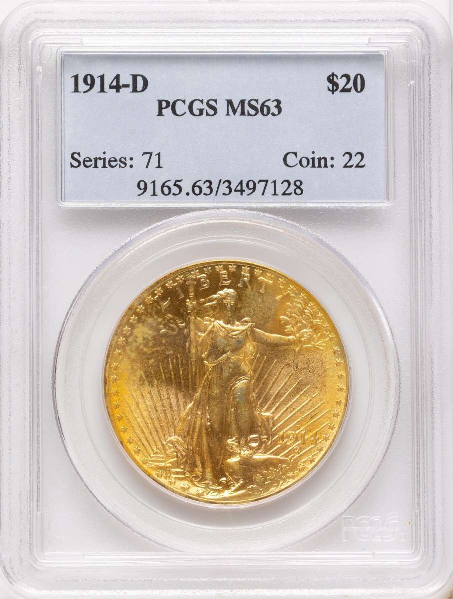 Bullionshark 1914-D $20 Saint Gaudens Double Eagle PCGS MS63 - HAT525020019 