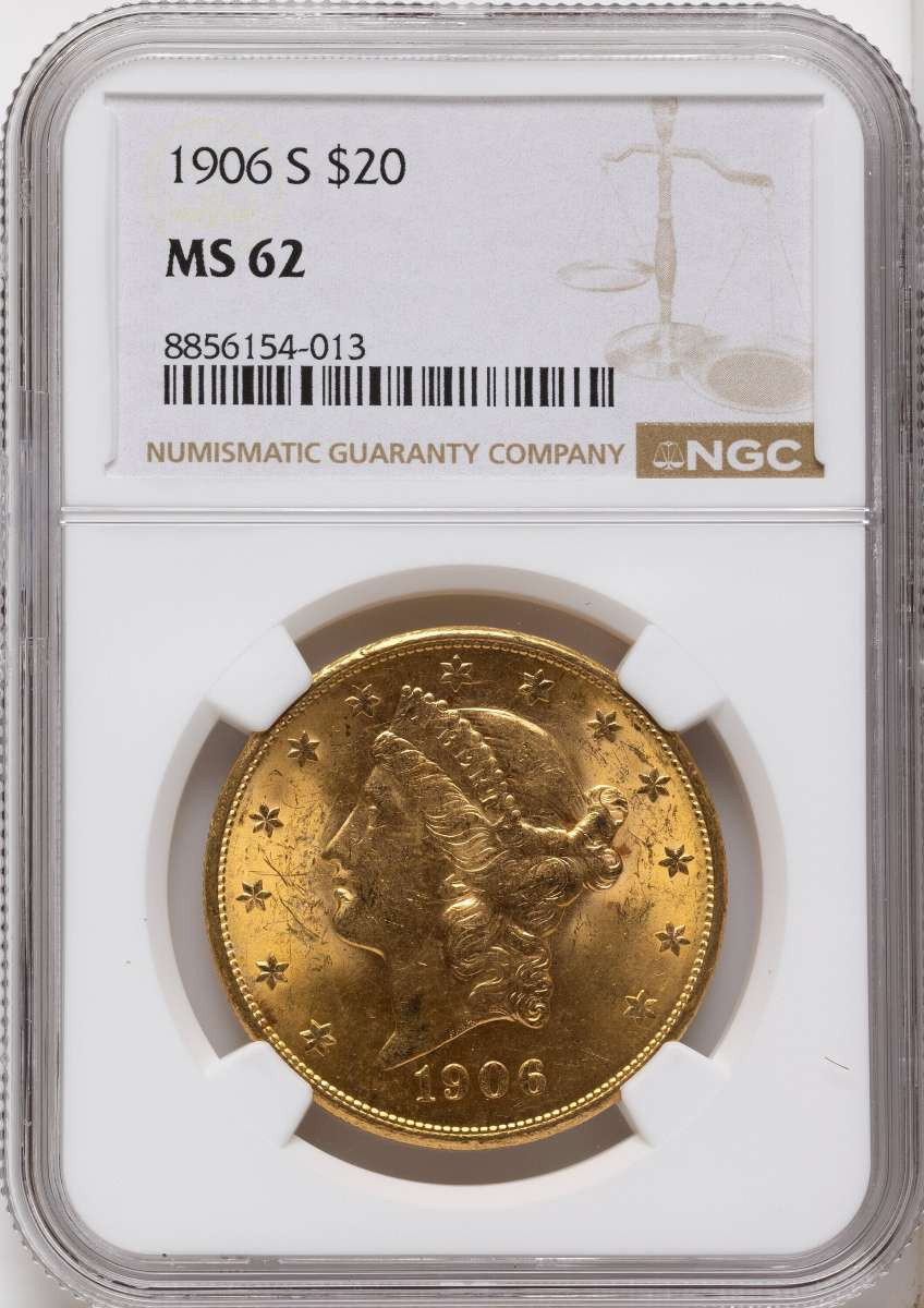 Bullionshark 1906-S $20 Gold Liberty Double Eagle NGC MS62 - HAT171508299 