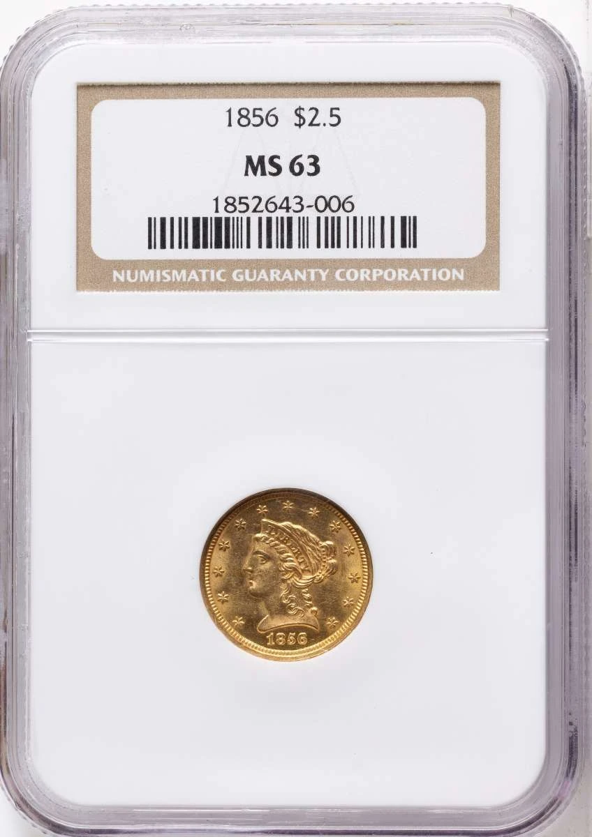 Bullionshark 1856 $2.5 Liberty Gold Quarter Eagle Coin NGC MS63 - HAT791519003 