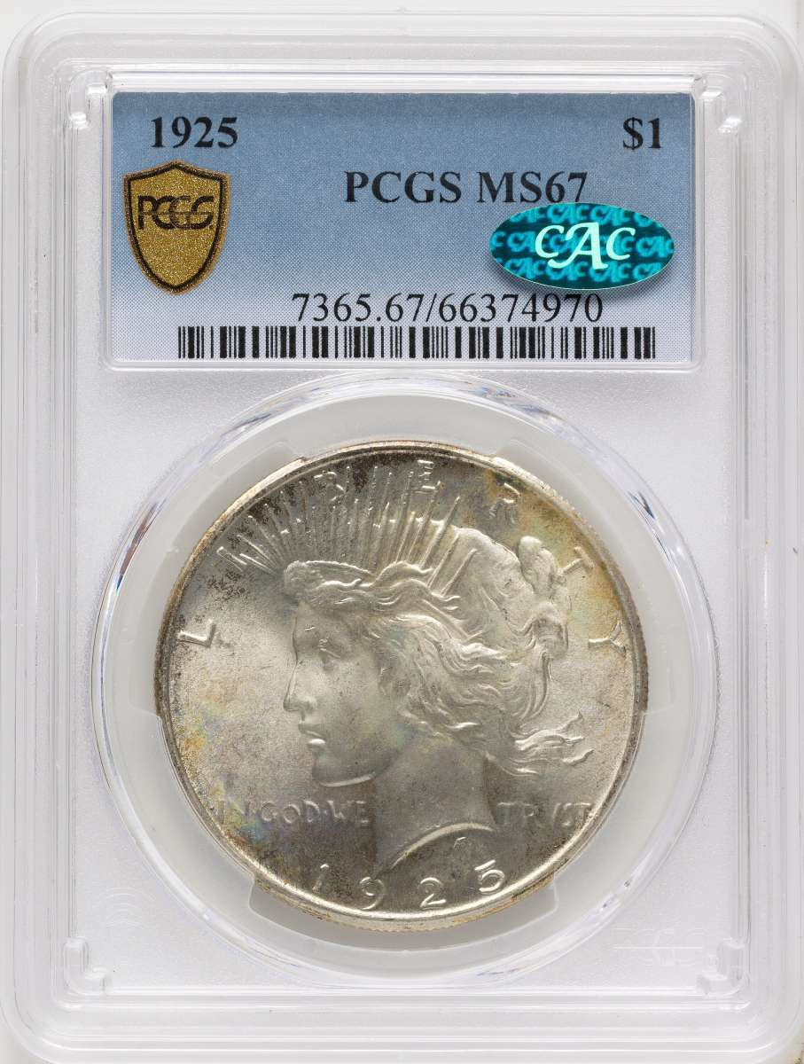 Bullionshark 1925 S$1 Peace Silver Dollar Coin PCGS MS67  CAC - HAT791555003 