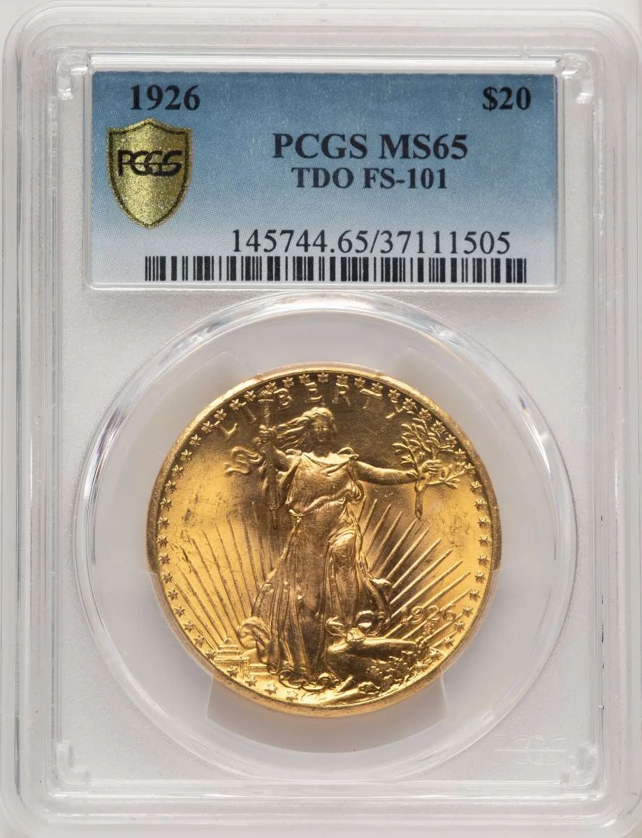 1926 $20 Saint Gaudens Double Eagle PCGS MS65   Tripled Die Obverse - FS-101 coin front image