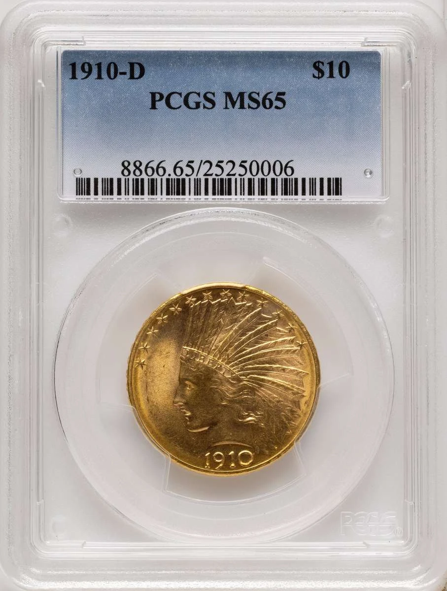 Bullionshark 1910-D $10 Indian Gold Eagle Coin PCGS MS65 - HAT790729003 