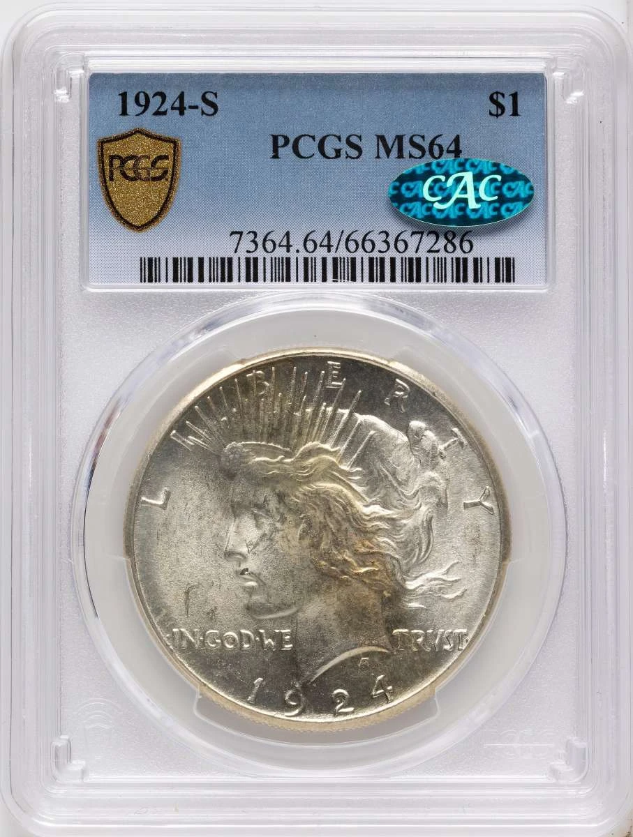 Bullionshark 1924-S S$1 Peace Silver Dollar Coin PCGS MS64  CAC - HAT790733026 