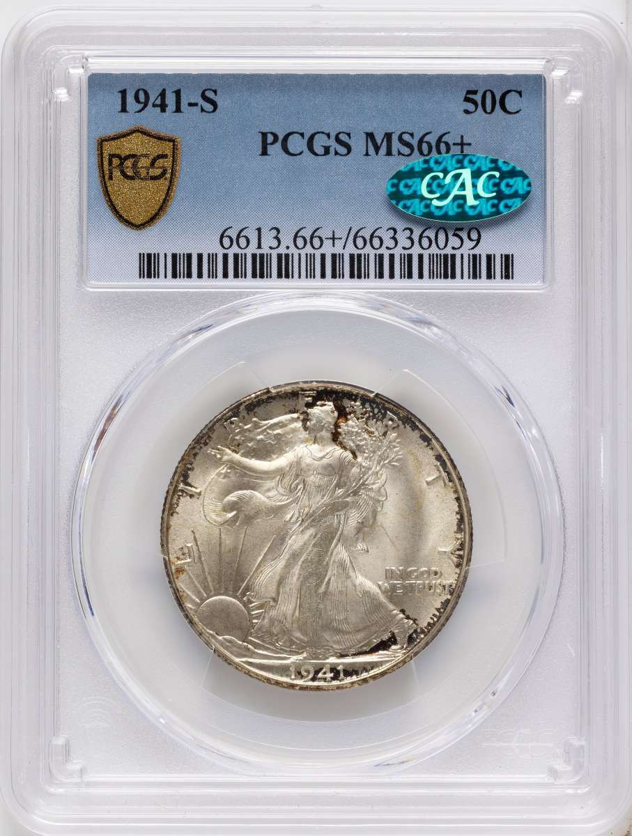 Bullionshark 1941-S 50C Walking Liberty Half Dollar Coin PCGS MS66  CAC + - HAT789986006 