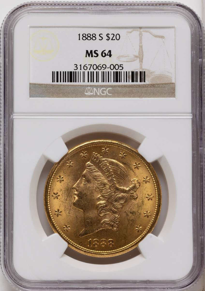 1888-S $20 Gold Liberty Double Eagle NGC MS64 coin front image