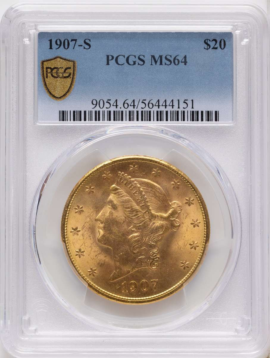 1907-S $20 Gold Liberty Double Eagle PCGS MS64 coin front image