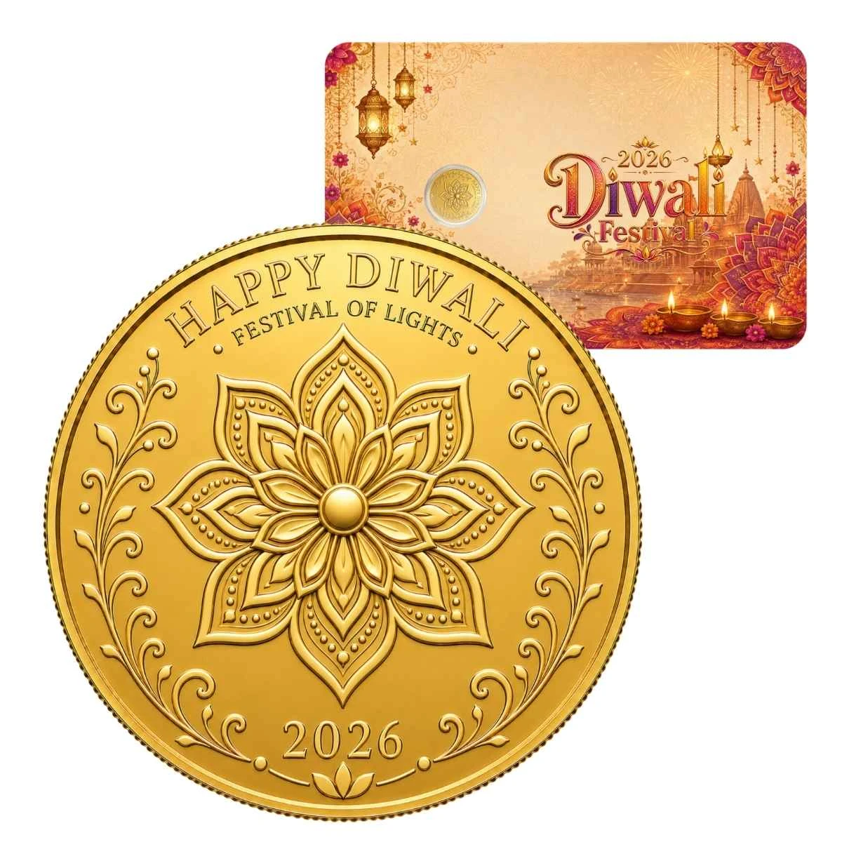 2026 Liberia $25 Diwali Festival 1/100 oz .9999 Gold Coin in Presentation Card – Mintage 888