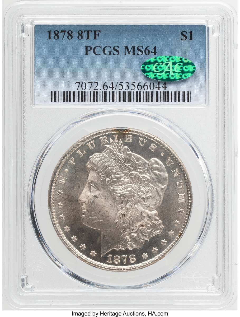 Bullionshark 1878 8TF S$1 Morgan Silver Dollar Coin PCGS MS64  CAC  Diagonal In 8 - VAM-17 - HAT790321007 