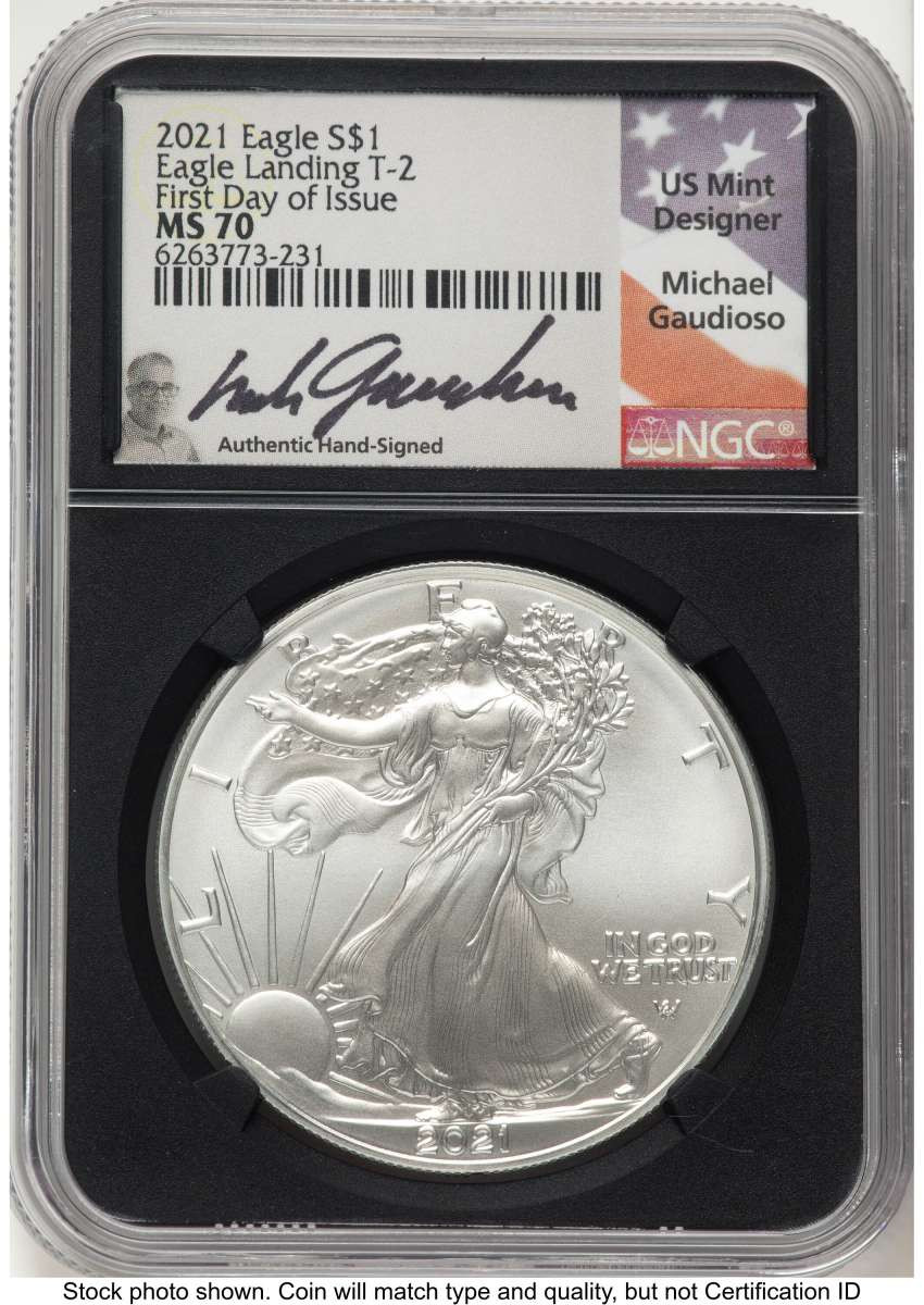 Bullionshark 2021 S$1 American Silver Eagle Coin NGC MS70 - Type Two - First Day of Issue - HAT791223089 