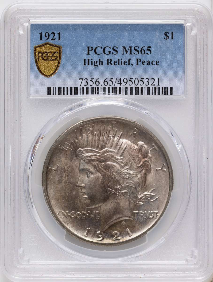 1921 S$1 Peace Silver Dollar Coin PCGS MS65   Peace coin front image