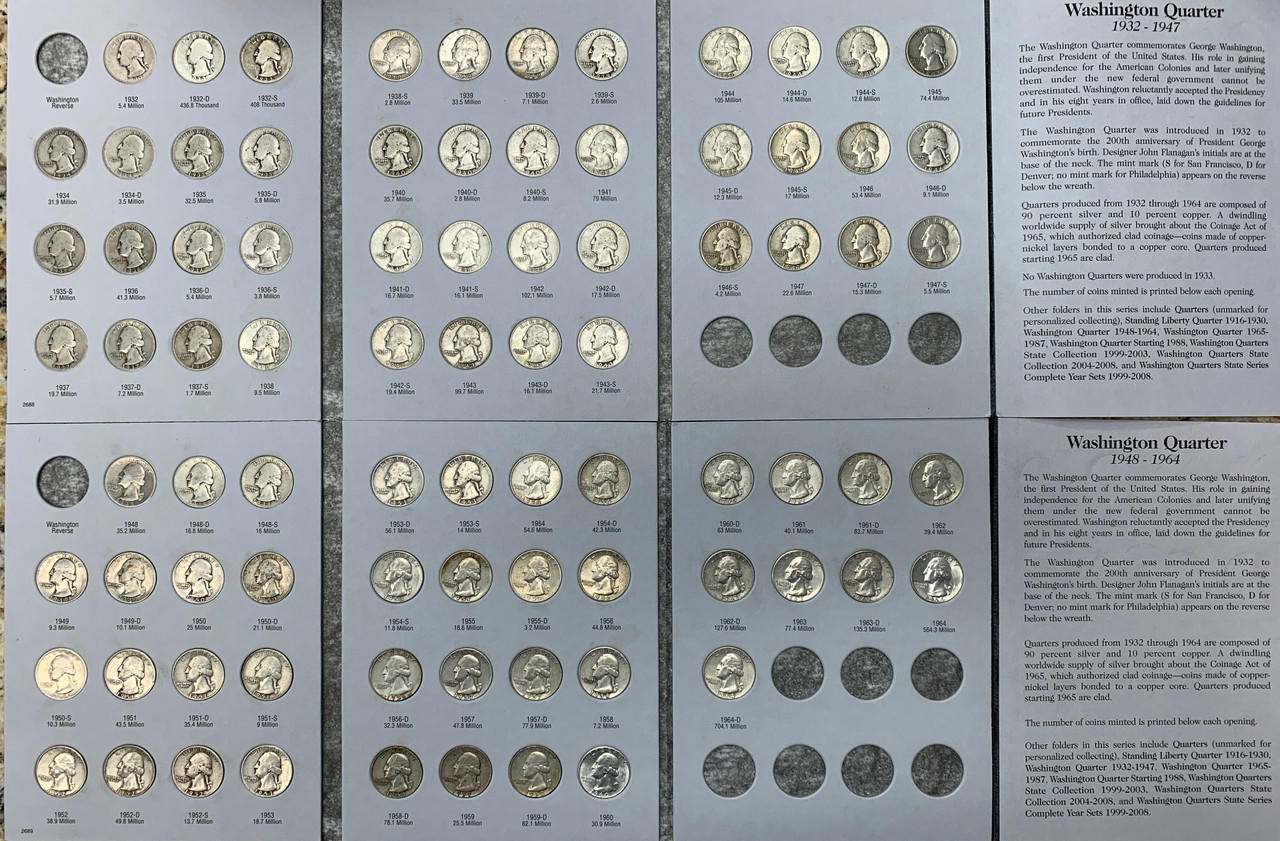 1932-1964 Silver Washington Quarter Complete Set - 83 Coins