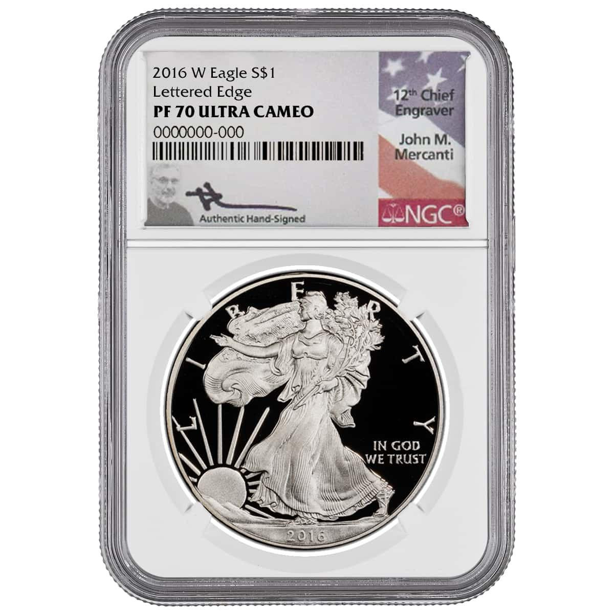 2016-W Silver Eagle NGC PF70 UCAM John Mercanti Signed - Lettered