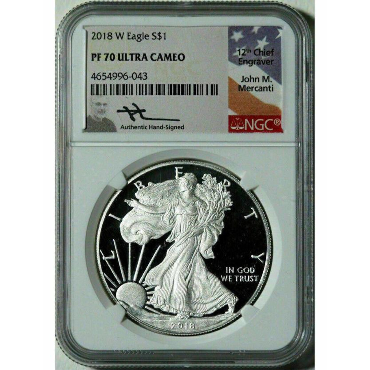 【値下げ】2018 W Eagle $5金貨 PF 70 ULTRA CAMEO 2018-W Silver Eagle NGC PF70 UCAM John Mercanti Signed