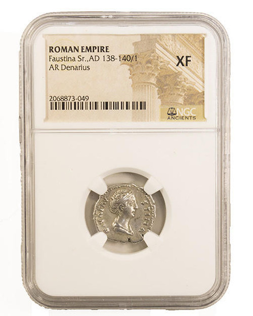 Bullionshark Roman Silver Denarius of  Faustina Sr. (AD138-140) NGC (XF) 