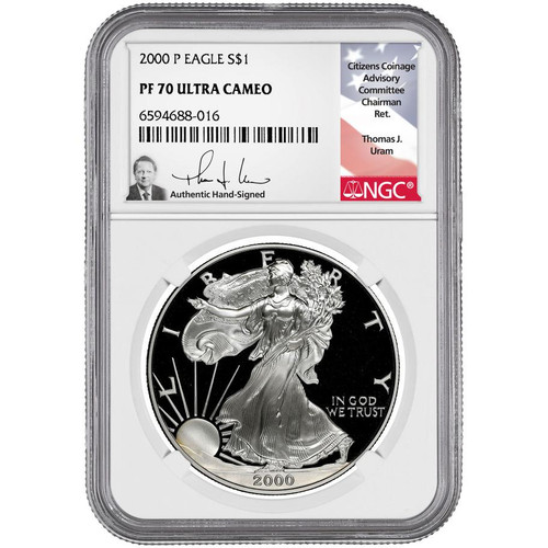 Bullionshark 2000 P Silver Eagle NGC PF70 UCAM Thomas Uram Signed 