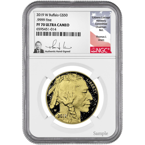 Bullionshark 2019-W $50 Gold Buffalo NGC PF70 UCAM Thomas Uram Signed