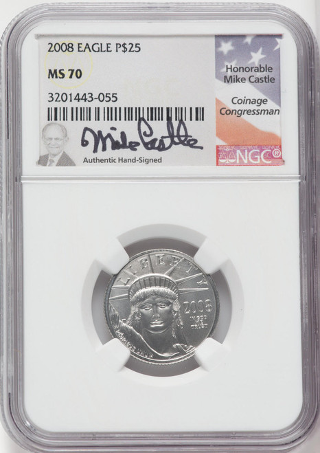 Bullionshark 2008 $25 Platinum Eagle NGC MS70 Mike Castle Signed