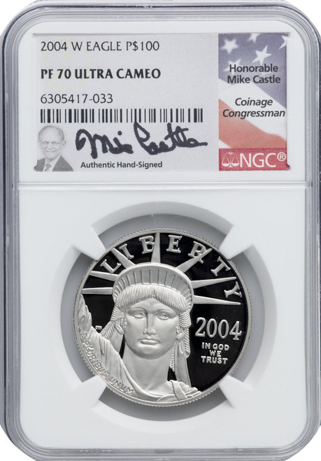 Bullionshark 2004-W $100 Platinum St. of Liberty NGC PF70 UCAM - Mike Castle Signed