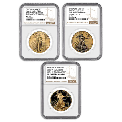 Bullionshark 2006-W 20th Anniversary Gold Eagle Set NGC 70 (3 Coin Set) 