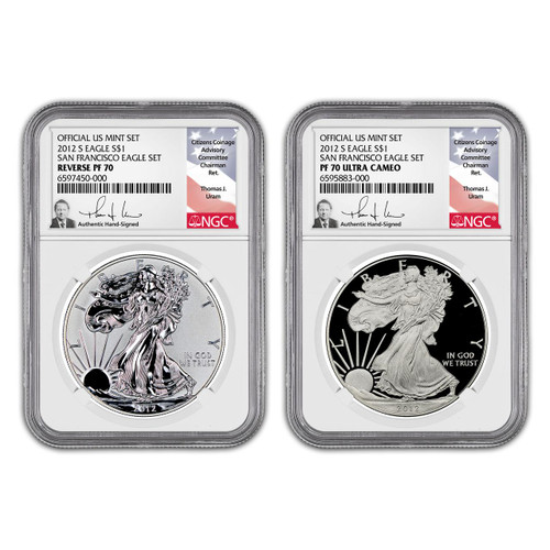 Bullionshark 2012-S Proof Silver Eagle Set NGC 70  Thomas Uram Signed  (2 Coin Set) 