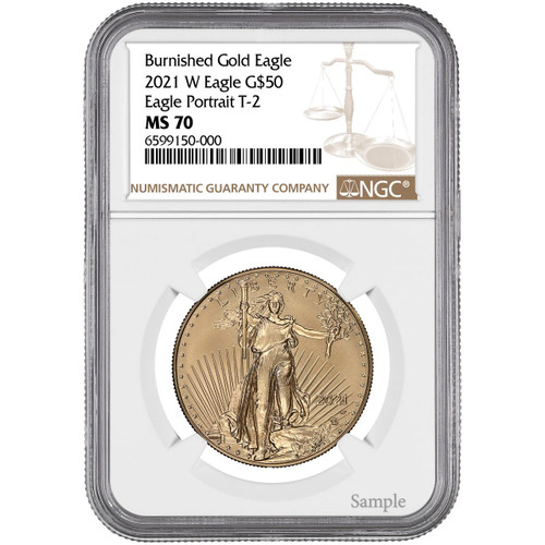 Bullionshark 2021-W $50 Burnished Gold Eagle NGC MS70 