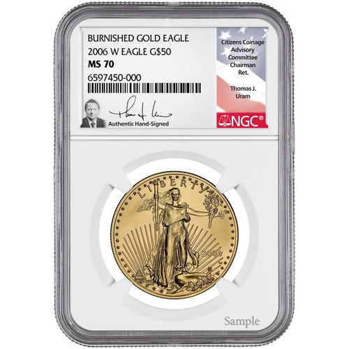 2019-W $50 Burnished Gold Eagle NGC MS70 Thomas Uram Signed