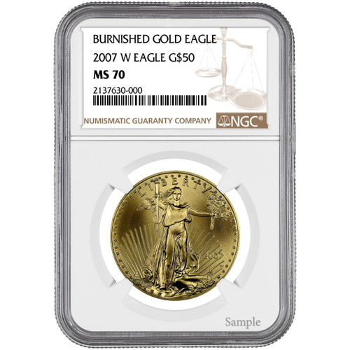 Bullionshark 2007-W $50 Burnished Gold Eagle NGC MS70 