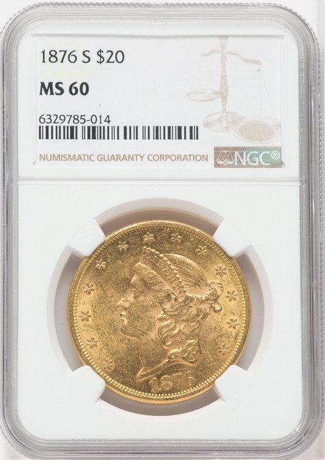 1876-S $20 Gold Liberty NGC MS60