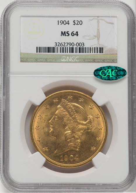 1904 $20 Gold Liberty NGC MS64 CAC