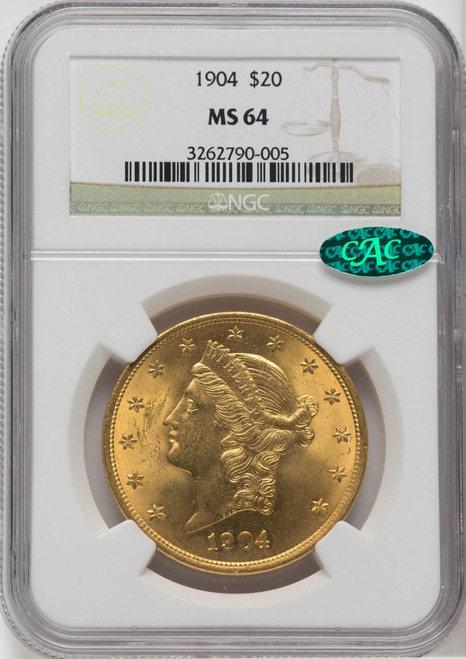 Bullionshark 1904 $20 Gold Liberty NGC MS64 CAC - 760107031