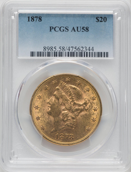Bullionshark 1878 $20 Gold Liberty  PCGS AU58 
