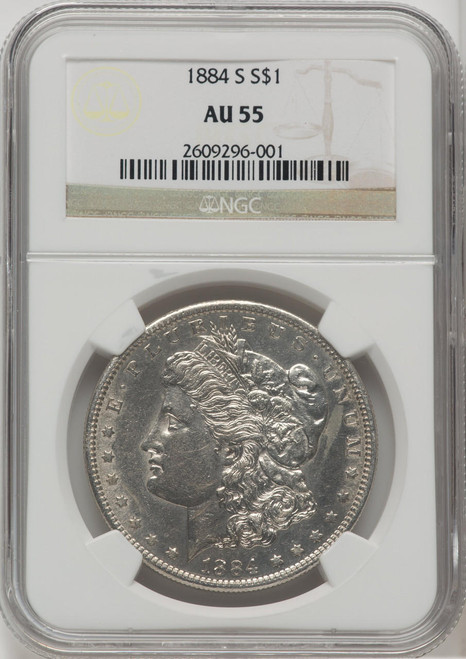 Bullionshark 1884-S Silver Morgan Dollar NGC AU55