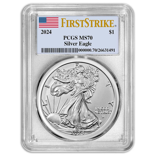 Bullionshark 2024 $1 American Silver Eagle PCGS MS70 FS Flag Label 